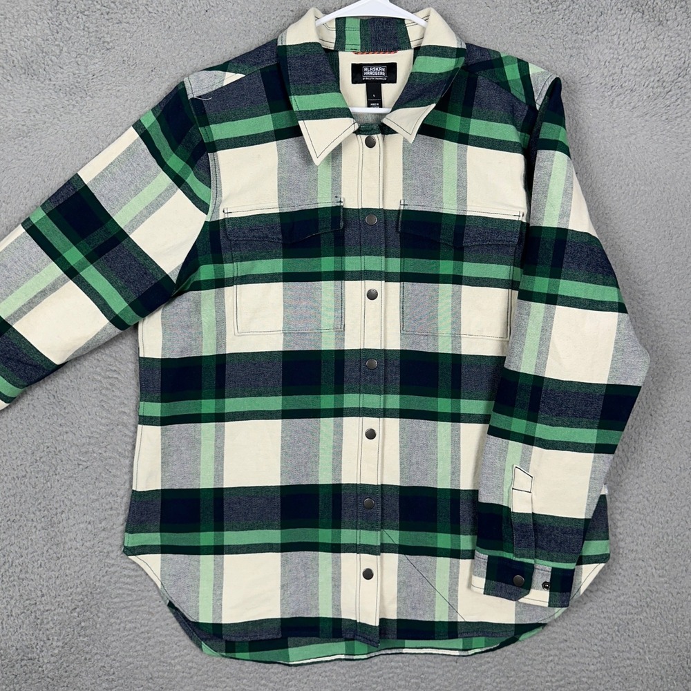 Alaskan Hardgear Shirt Mens Large Plaid Green Snap Front Duluth Trading Co EUC